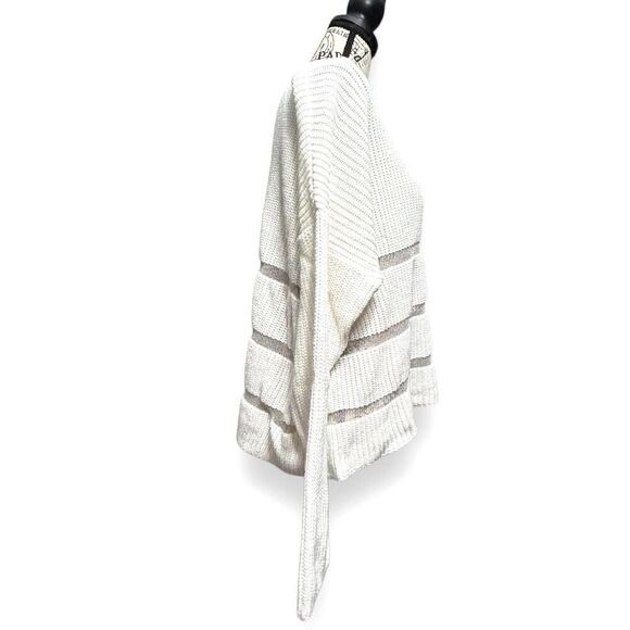 Forever 21 M White Knit Sweater Sheer Cutout Striped Pullover Y2K Streetwear - Picture 4 of 8